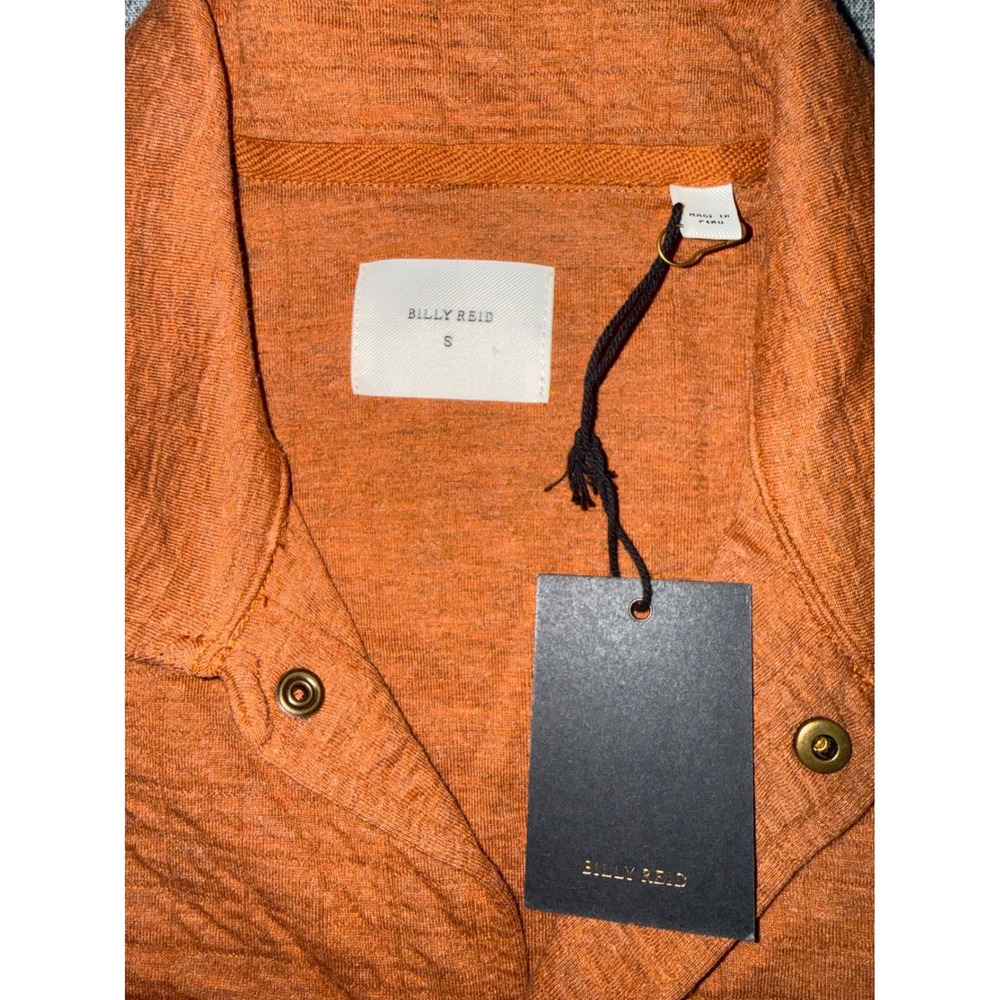 NWT Billy Reid Size S Small Shirt Jacket Orange Elbow Patch Snap Jersey Shacket - Picture 3 of 9